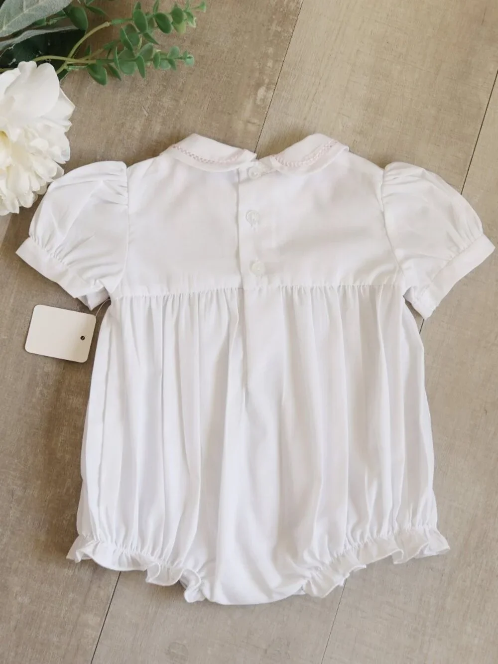 White Smocked Heirloom Bubble Romper Preemie Reborn Doll Feltman Brothers
